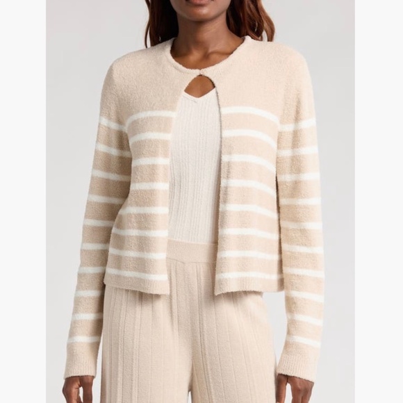Barefoot Dreams Sweaters - Barefoot Dreams CozyChic Lite Striped Cardigan Stone/Pearl SZ XL